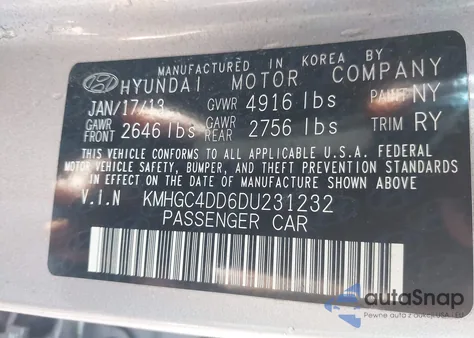 2013 Hyundai Genesis 3.8 z USA, uszkodzony, nr VIN KMHGC4DD6DU231232